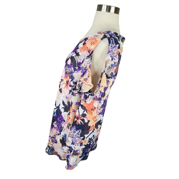 Signature Collection Ruffled Floral Cold-Shoulder Blouse - Size Large - Picture 4 of 8